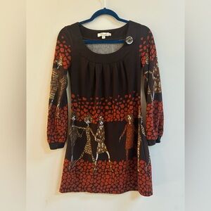 AXYEH Figure Dress with Button Detail, Y2K People Animal Print Short Dress
